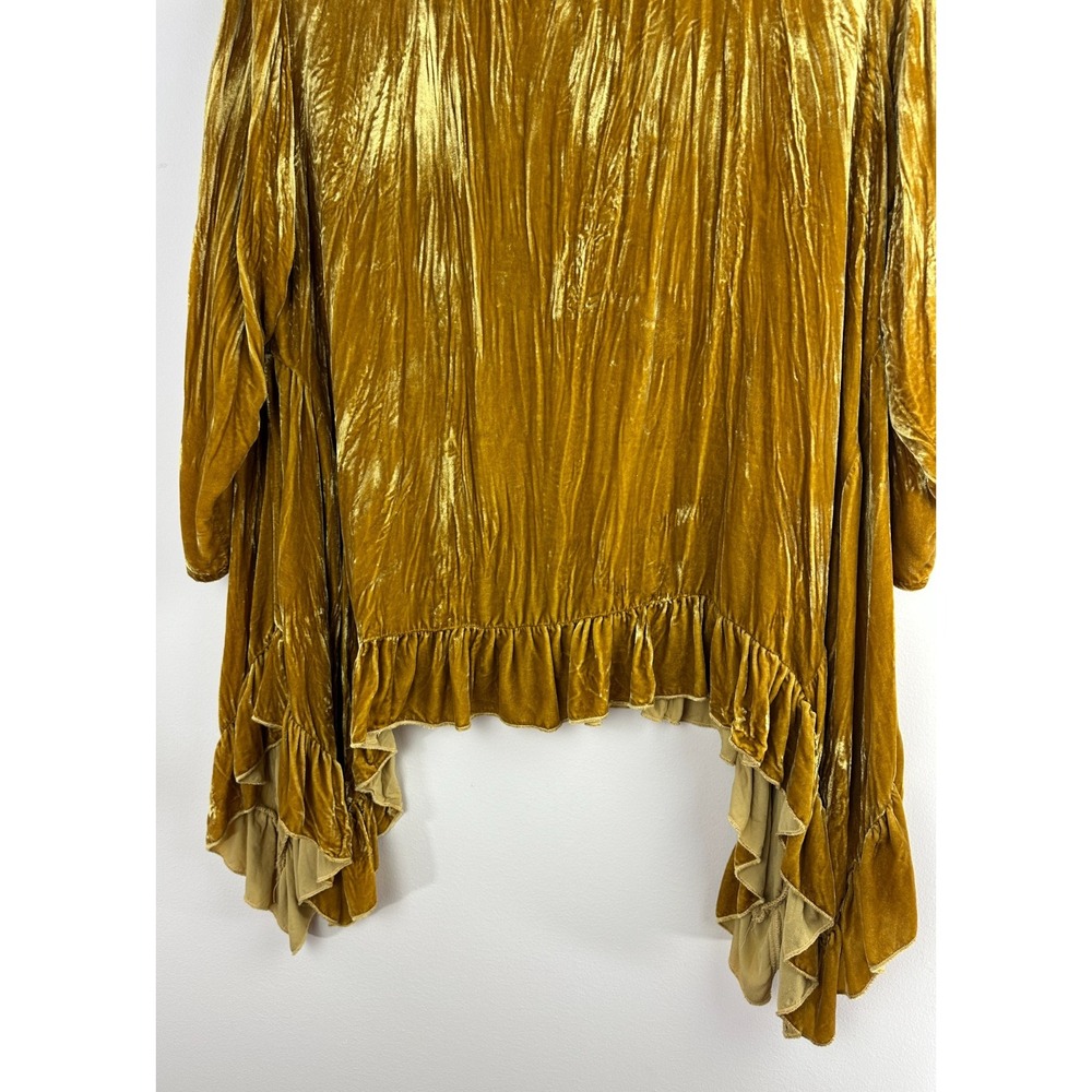 Hearts Desire Butterfly Top Long Velvet Gold Ruffle Asymmetric Tunic Medium - Picture 5 of 13